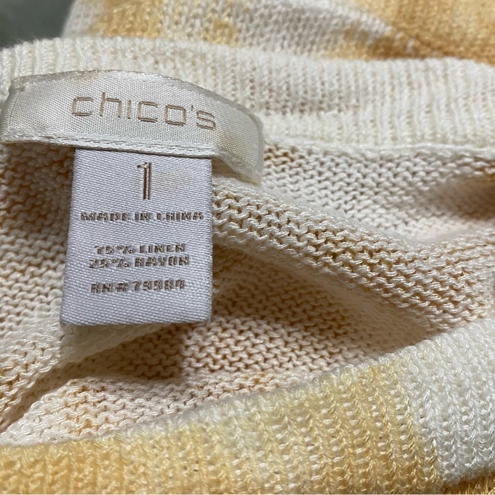 Chico’s Ladies Sweater, Mustard Yellow And White Size 1 ( 8-10) Linen Rayon - Picture 13 of 13